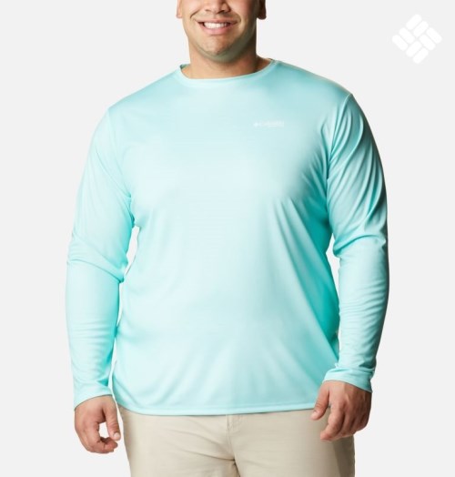 Men's Columbia PFG Terminal Tackle State Triangle Long Sleeve Sweatshirts Turquoise | Plus Size CA-PLA05